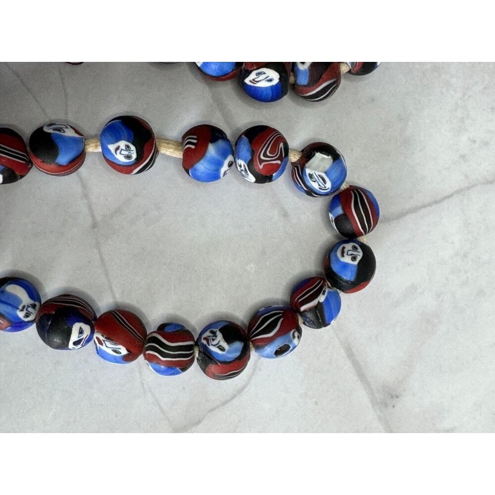 Vintage Millefiori Ghost Face Mosaic Bead Necklace 48 Handcrafted Beads 12-14mm - Picture 14 of 16